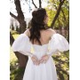 Пышное свадебное платье миди с открытыми плечами прокат